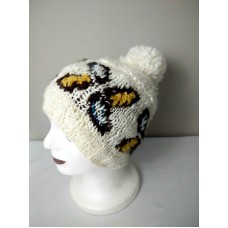 Roxy Mujers Ivory Butterfly Pompom Winter Hat Beanie Chunky Knit Winter Beanie  eb-52962589